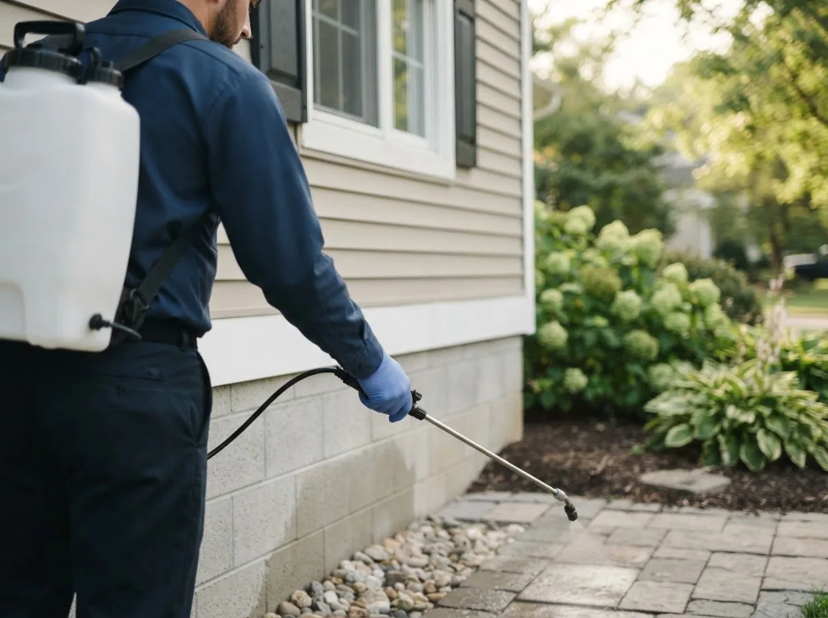 Pest control technician inspecting a home in East Charleston, VT
